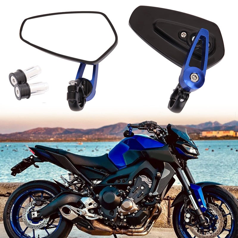 MISS MOLY Blue Universal Motorcycle Mirrors Bar End Side Mirror Compatible with Honda Scooter Suzuki Yamaha Kawasaki Victory - Image 1